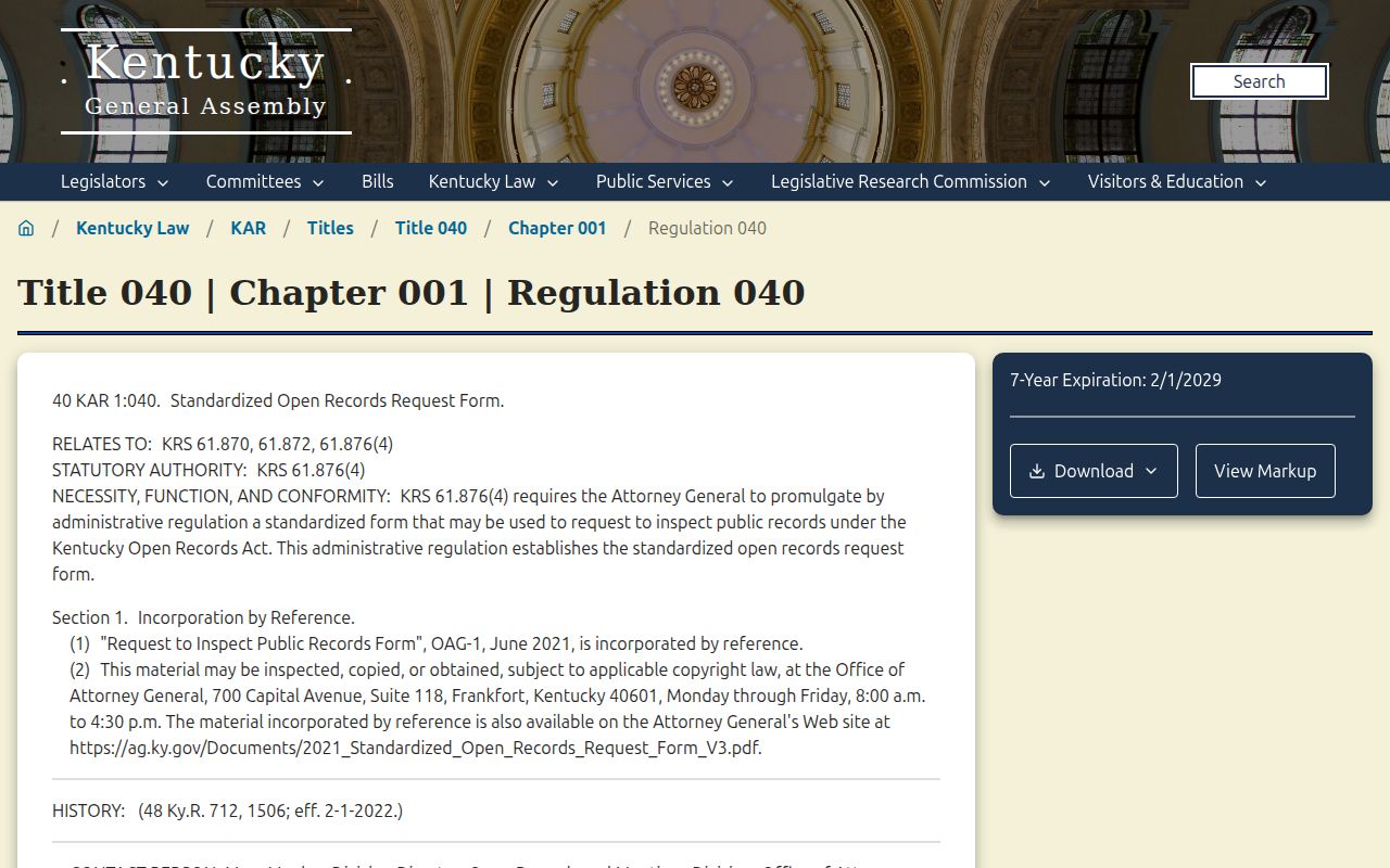Beattyville criminal history Kentucky open records request form regulation
