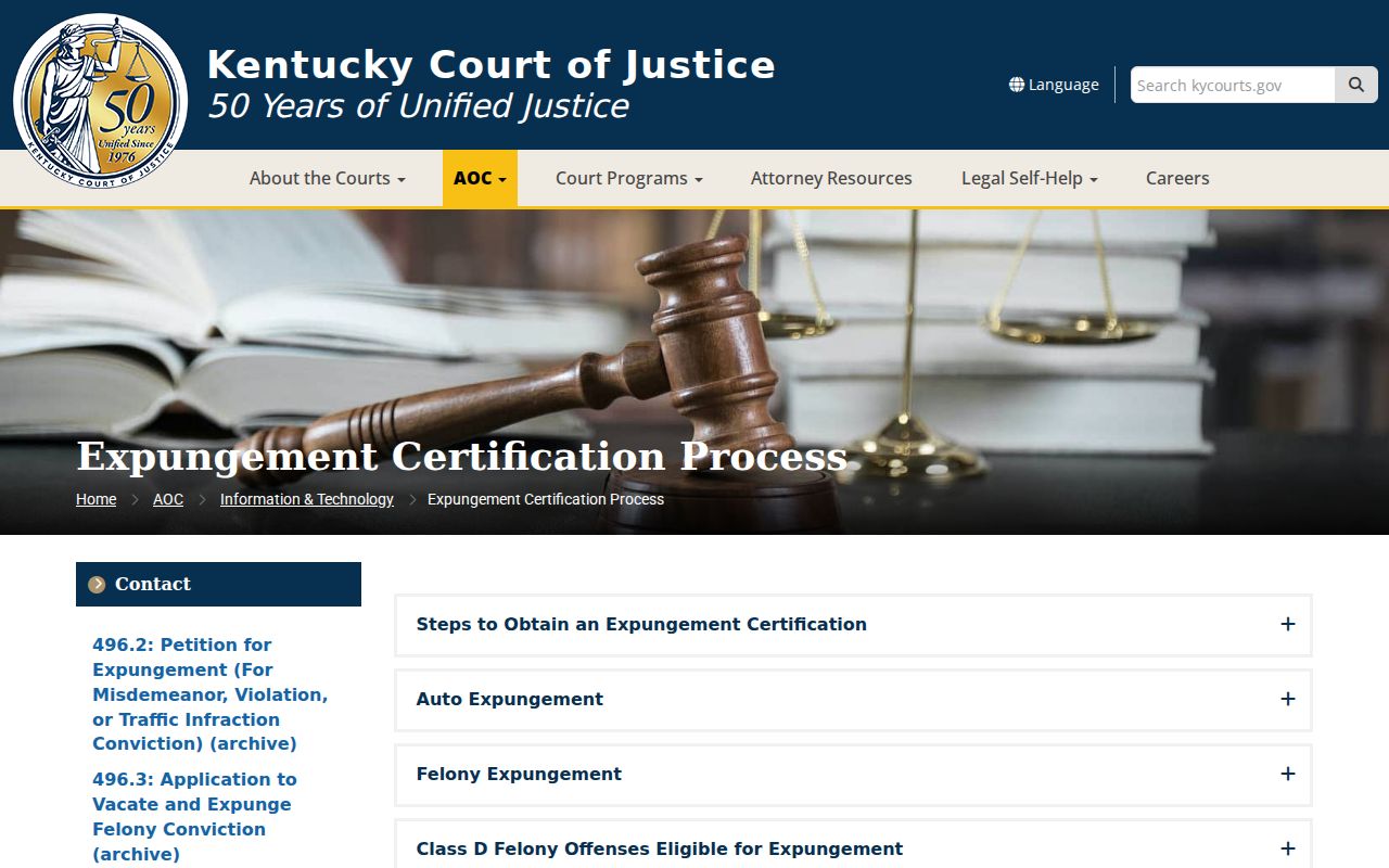 Lee County criminal record expungement process through Kentucky courts