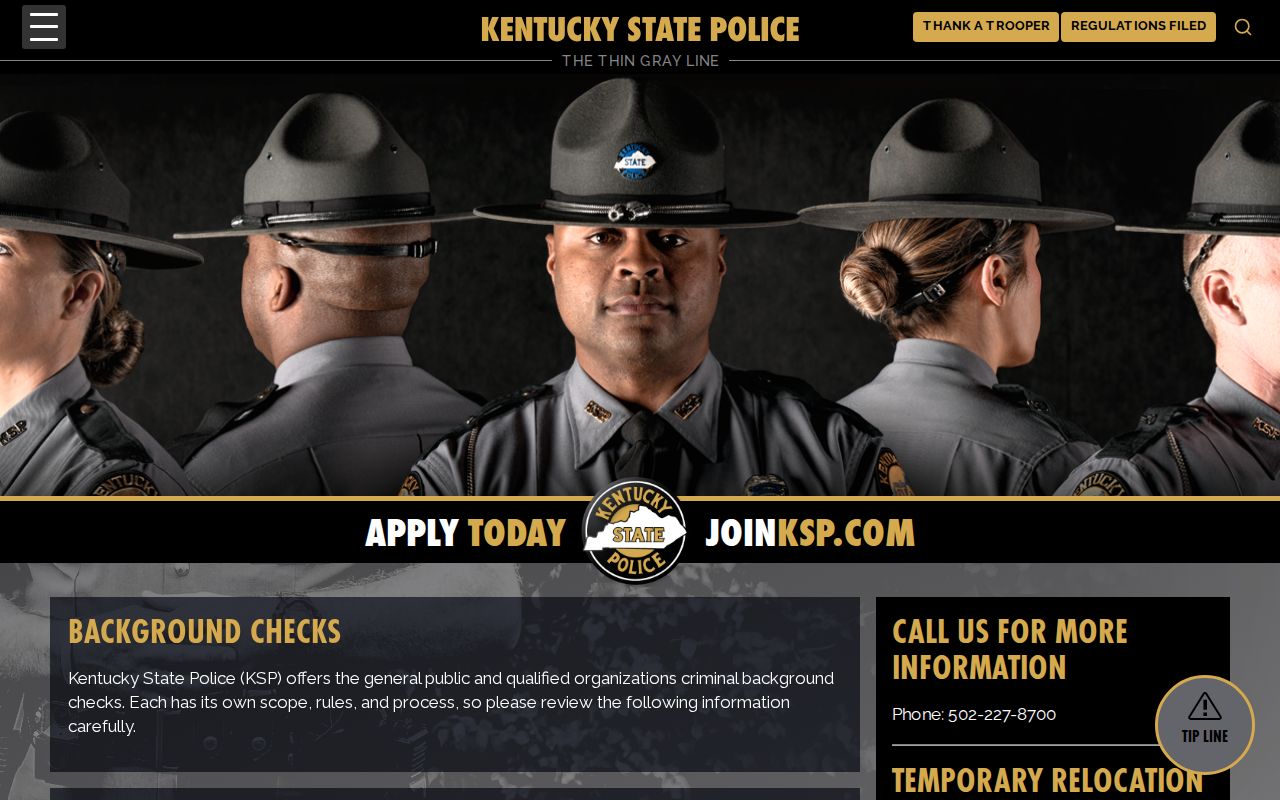 Lee County criminal history options on the Kentucky State Police background-check page