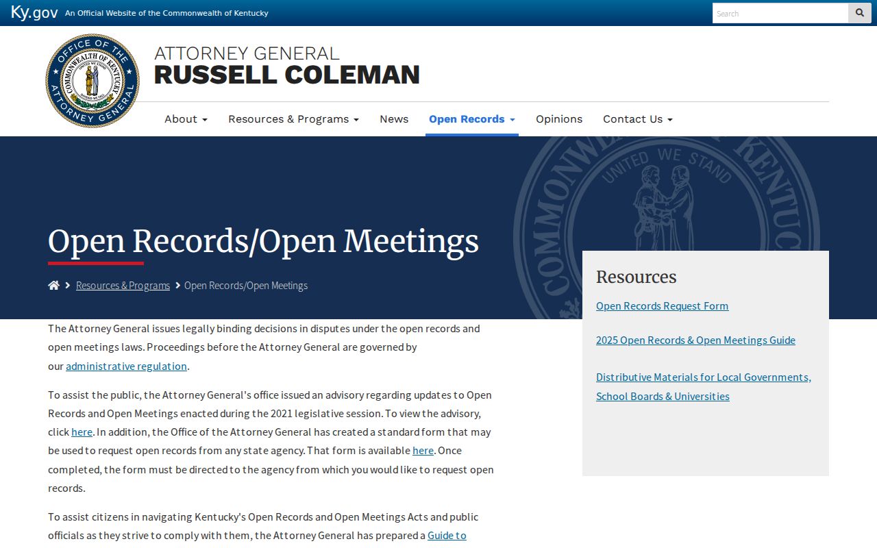 Lee County criminal record requests under Kentucky open-records guidance